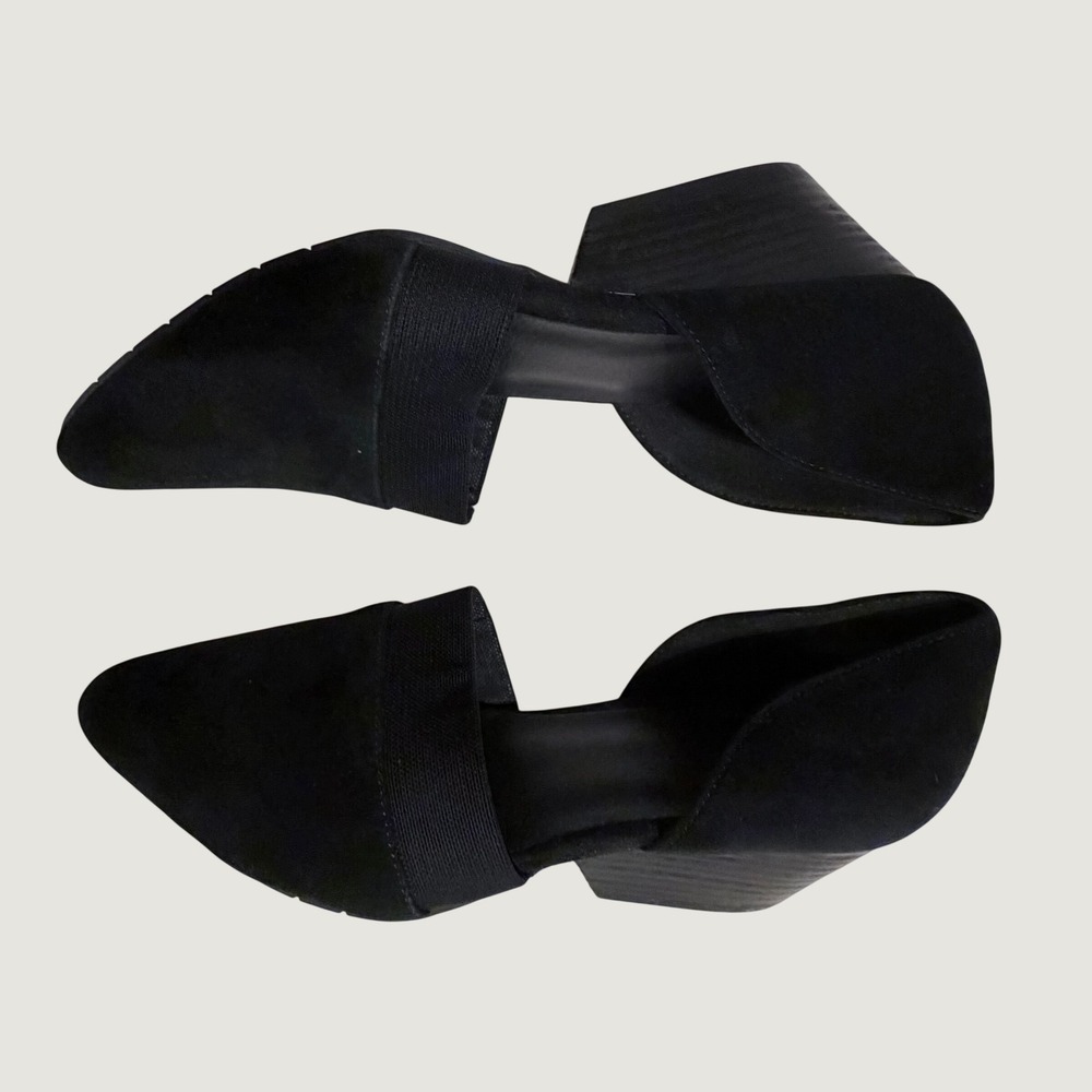 Eileen Fisher Black Suede Pointed Toe D'Orsay Elastic Strap Block Heel Pumps 7.5 - Picture 15 of 16